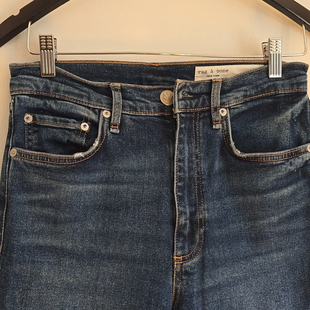 Rag & Bone Blue High Rise Jeans with Distressed Look - Picture 5 of 8